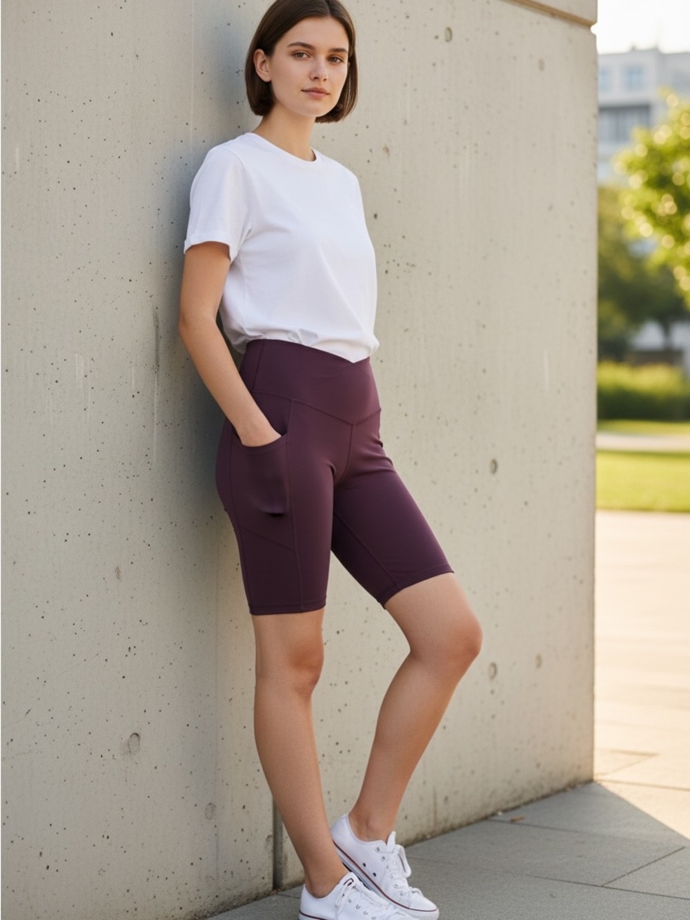 HALARA High-Waist Plum Bike Shorts with Side Pockets